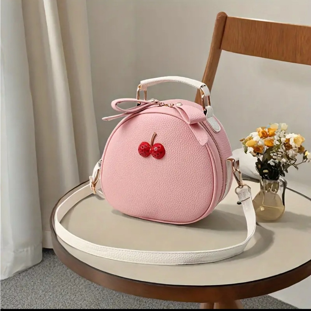 New Cherry Accent Pink Crossbody Bag Fashion and Trendy - Picture 5 of 8